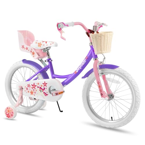 JOYSTAR Unicorn Kids Bike for Girls Ages 2-9 Years Old, 12 14 16 18 Inch Kids Bike with Training Wheels, Doll Seat, Streamers and Basket