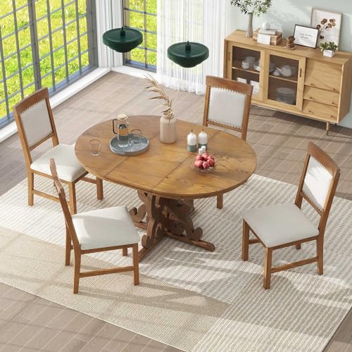 5-Piece Farmhouse Wood Dining Table Set, Rectangular Counter Height Table with 4 Upholstered Dining Chairs for 4 Persons
