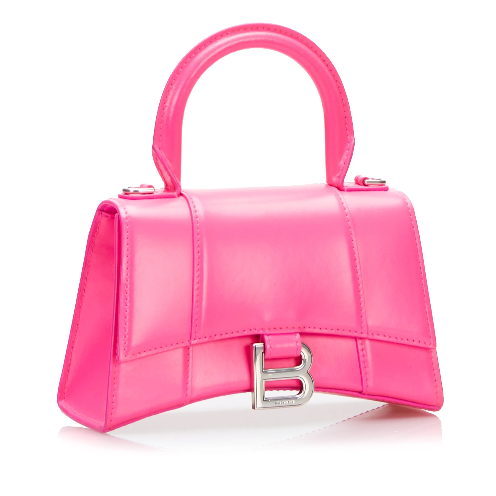 Pre-Owned Authenticated Balenciaga Hourglass XS Calf Leather Pink Satchel Unisex (Good)