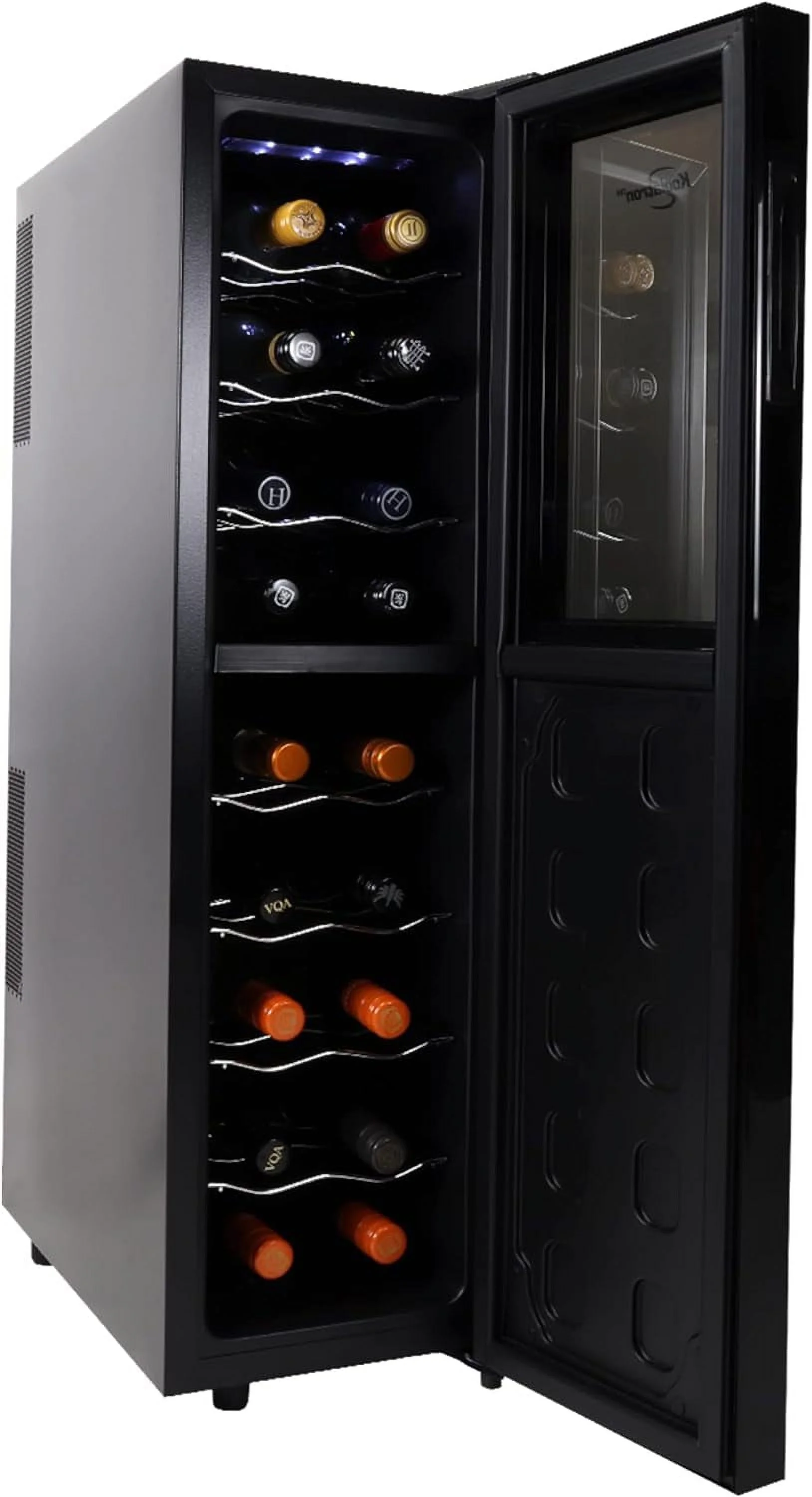 18 Bottle Slim Dual Zone Wine Cooler, Black Thermoelectric Wine Fridge, 1.9 Cu. Ft (53L) Freestanding Wine Cellar, Red, White