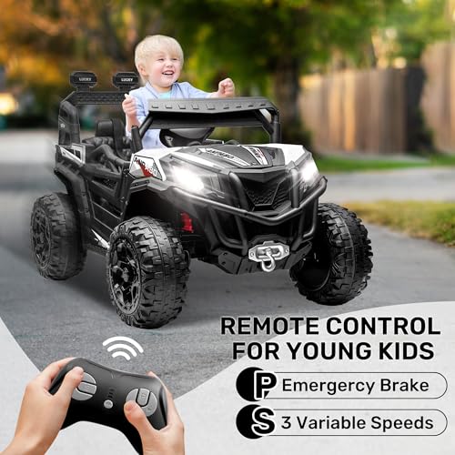 ANPABO 24V 4X4 Ride on Car Truck w/Remote Control, 4WD/2WD Switchable Kids UTV, 19" Spacious Seat, 4 Shock Absorbers, Soft Start, Music Player