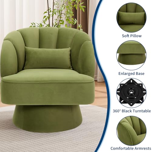 GarveeHome Modern Swivel Barrel Accent Chair, 360° Teddy Fabric Upholstered Armchair with Striped Backrest & Plush Padding