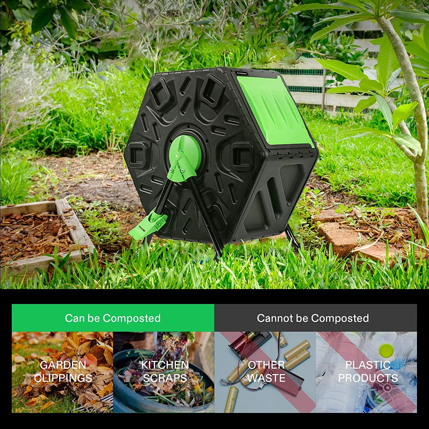 VIVOSUN Tumbling Composter, 18.5 Gallon Compost Bin, Heavy-Duty Compost Tumbler w/Sliding Door