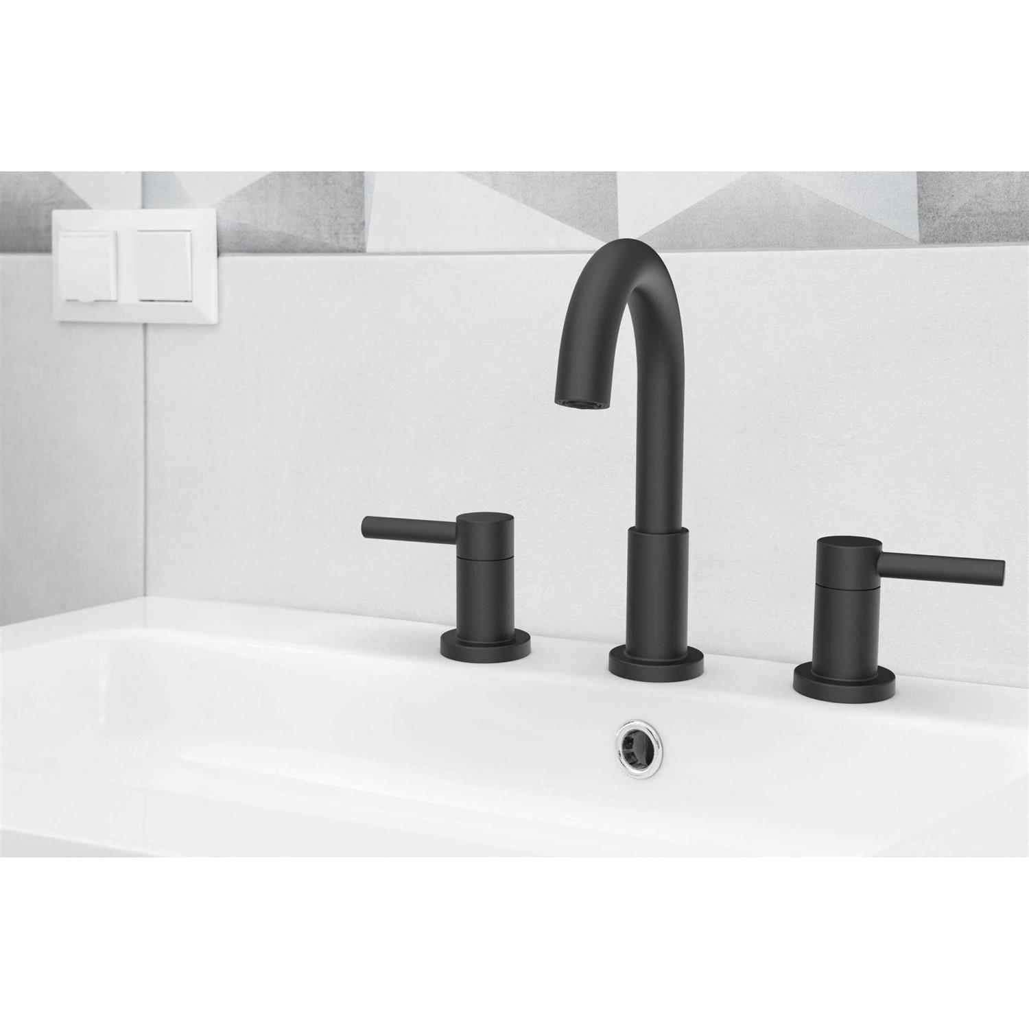 allen + roth Harlow Matte Black 2-Handle Widespread WaterSense Bathroom Sink Faucet with Drain - Shop Hardware Tools Online Store
