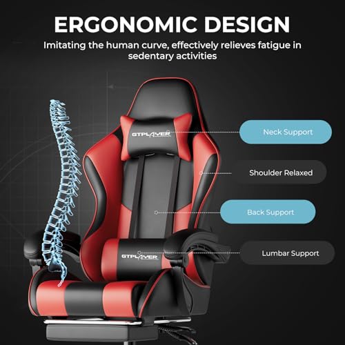GTPLAYER Gaming Chair, Computer Chair with Footrest and Lumbar Support