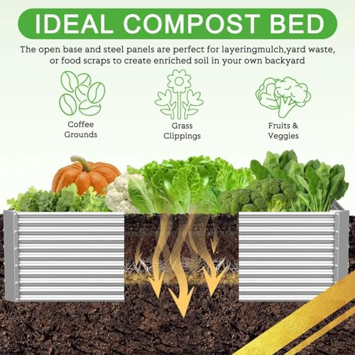 2 Pack 8x4FT Tall Galvanized Raised Garden Bed Outdoor,Metal Garden Bed for Vegetables,Steel Raised Beds for Gardening