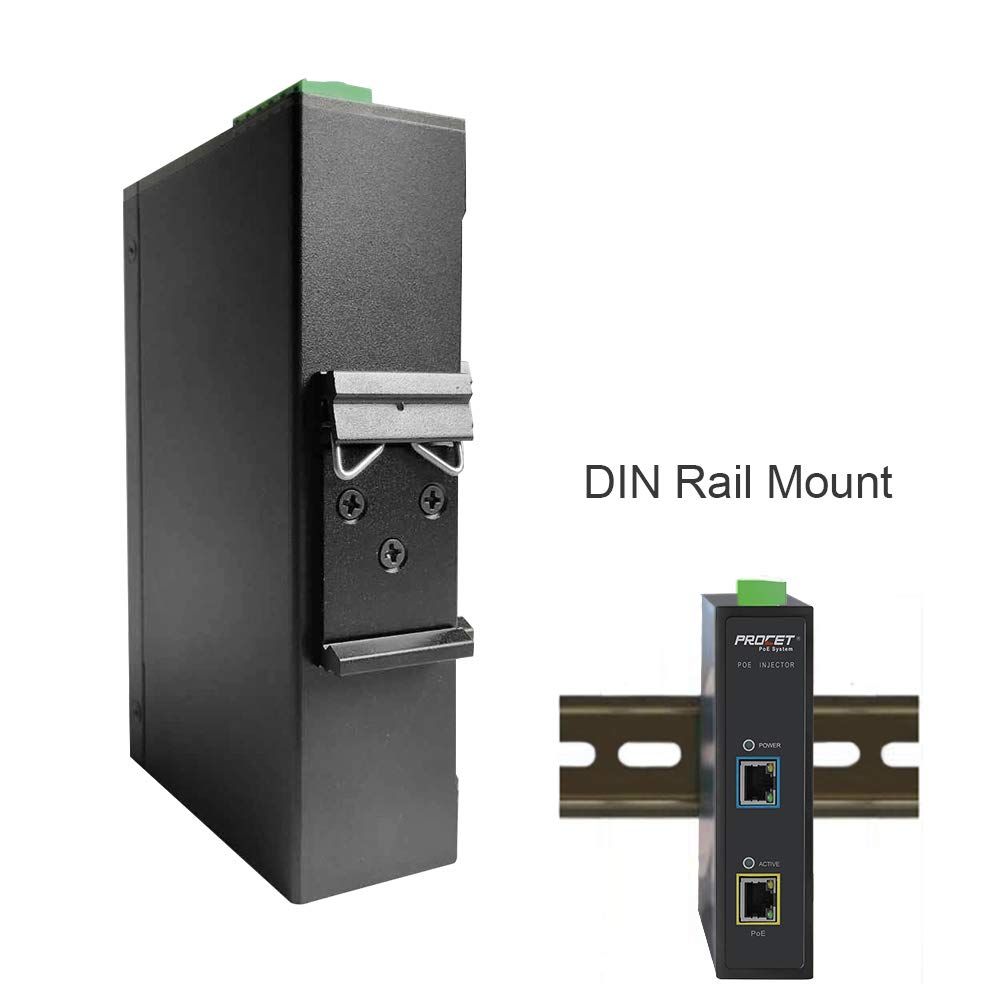 Procet Industrial Gigabit DIN Rail 12~55V DC Input High Power Over Ethernet PoE Injector Adapter 95W 55V with Wide Temperature and 6KV Surge