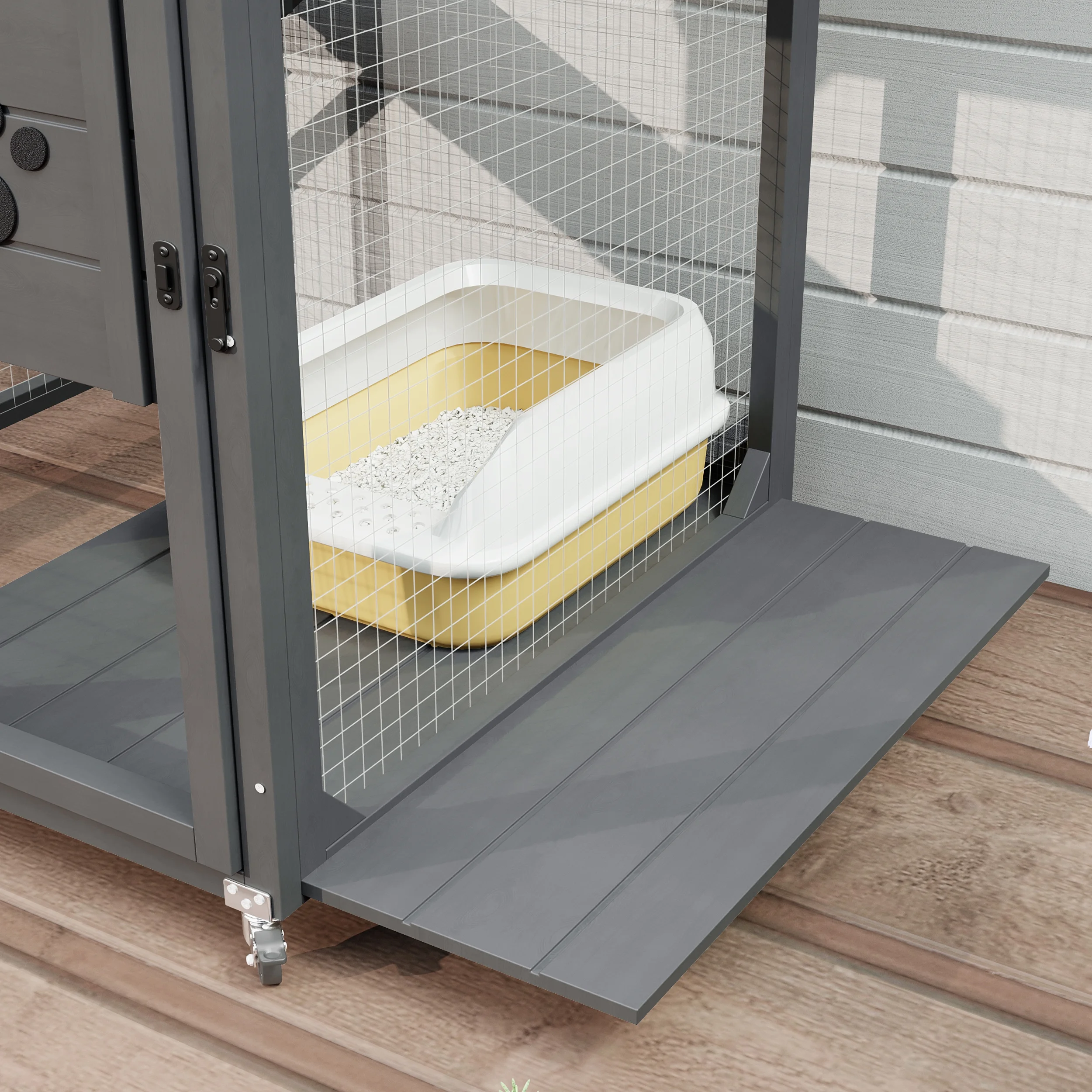 Montary Catio Outdoor Cat Enclosure with Window Access, 4-Tier Cat House with Wheels, Waterproof Roof &amp; Resting Box, Large Gray Cage