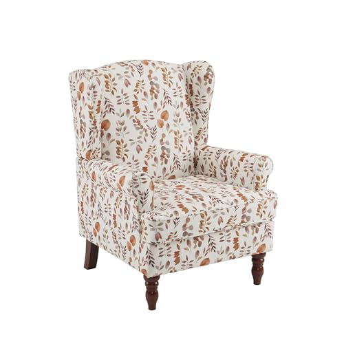 MELLCOM Floral Accent Chair, High Back Upholstered Armchair with Solid Legs, Leisure Single Sofa Chair for Living Room, Bedroom, Home Office