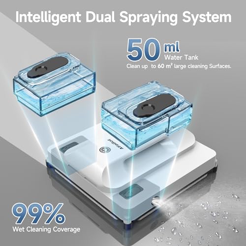 AlfaBot Window Cleaning Robot, 4500PA High Suction Power Window Cleaner with Dual Water Spray,3.0 Path Planning, Edge Detection Technology