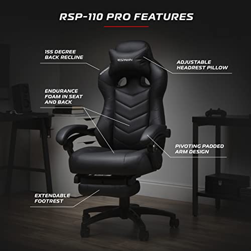 RESPAWN 110 Pro Gaming Chair - Gaming Chair with Footrest, Reclining Gaming Chair, Video Gaming Computer Desk Chair, Adjustable Desk Chair
