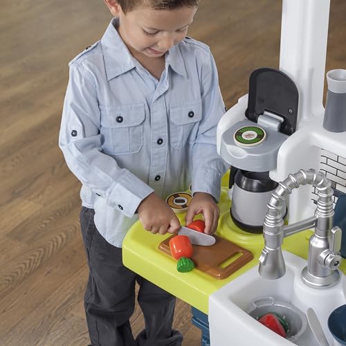 Step2 Elegant Edge Kids Kitchen Playset, Indoor/Outdoor Kitchenette, Interactive Play with Lights and Sounds, Made of Durable Plastic