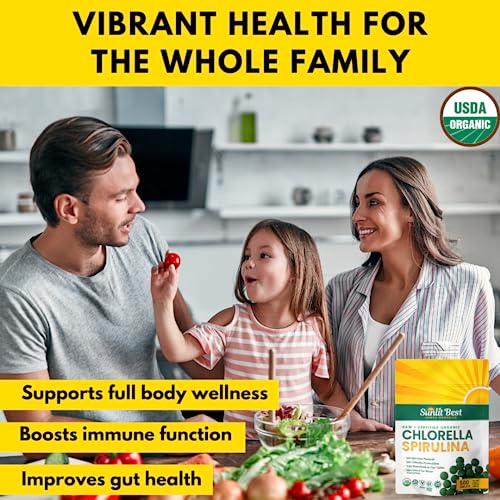 Sunlit Best Organic Chlorella Spirulina 500 Tablets - Pure Superfood Supplement Spirulina Chlorella Pills with Burst & Cracked Cell Wall Algae