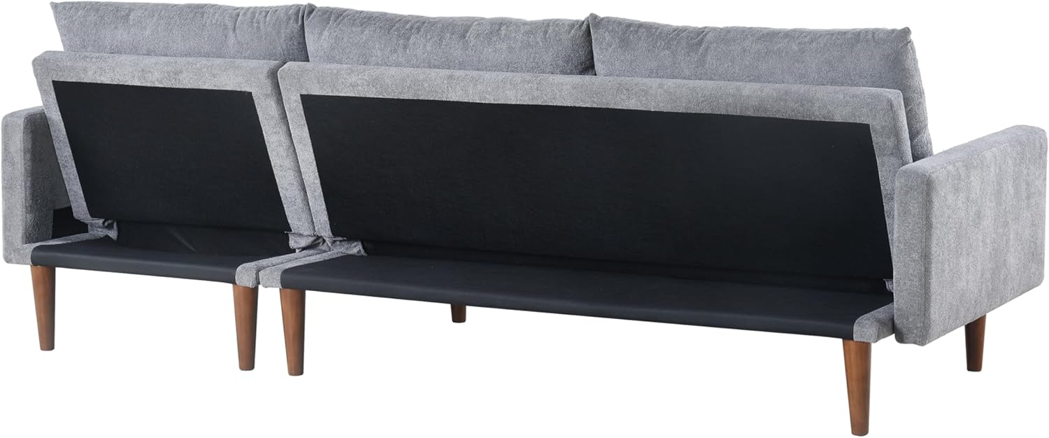 Upholstered Sectional Sofa for Home Apartment Dorm, Bonus Room Compact Spaces w/Chaise Lounge, 3-Seat, L-Shape Design - Grey