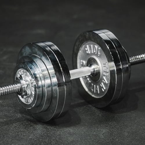 Titan Fitness 200 LB Adjustable Chrome Dumbbell Set, Pair of 100 LB Dumbbells, Durable Chrome Plates, Medium Knurl Grip Handles