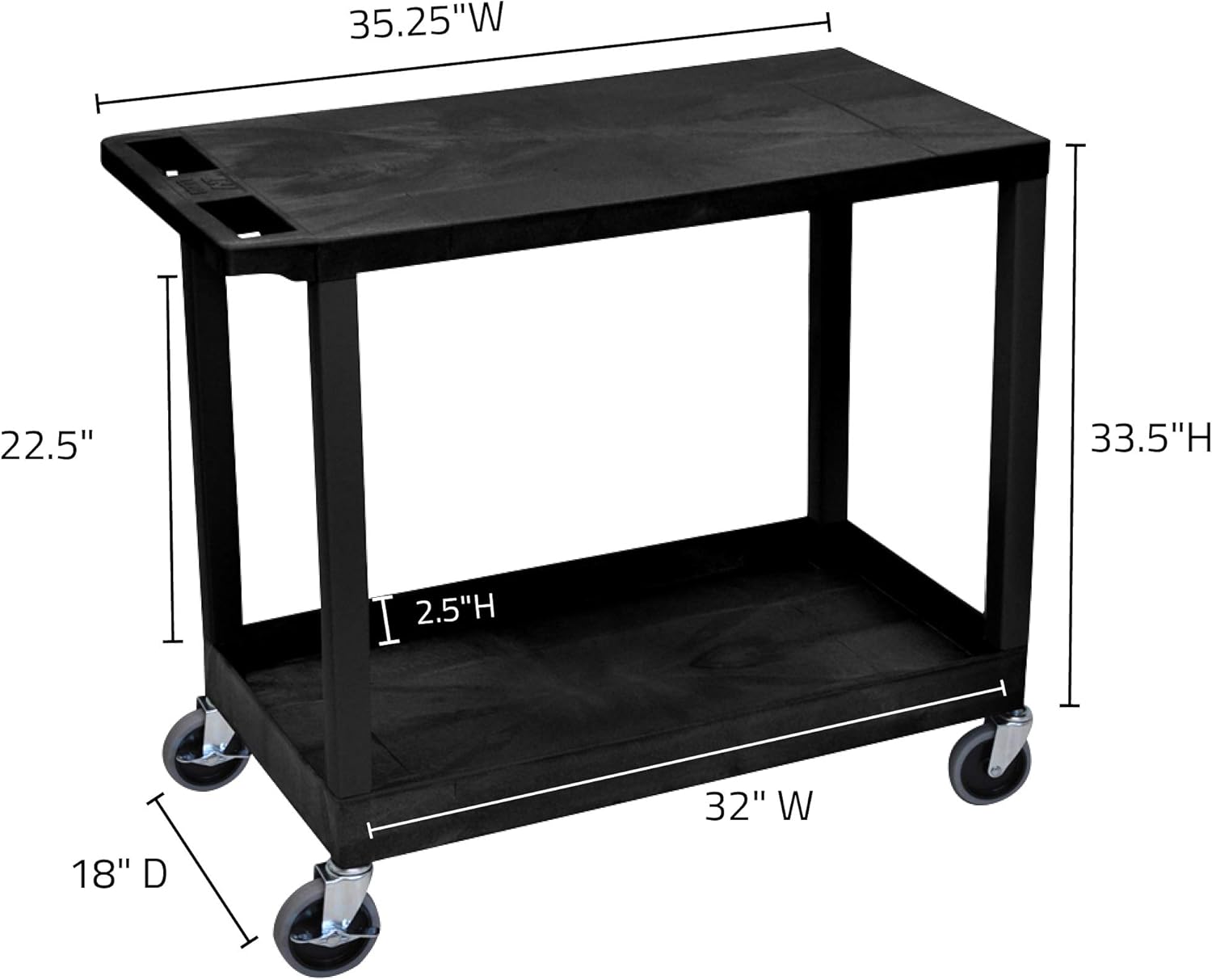 Offex 32 x 18 Mobile Heavy-Duty Multipurpose Utility Cart with One Tub and One Flat Shelf, Push Handle - Black, Great for Garage, Shop or Storage Area