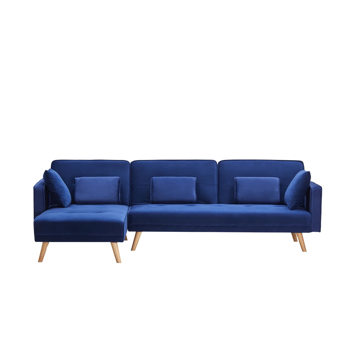 Royard Oaktree Velvet Sectional Sofa Bed L-Shaped Folding Sofa with Chaise Convertible Daybed Sleeper Couch for Living Room Apartment Small Space,Blue