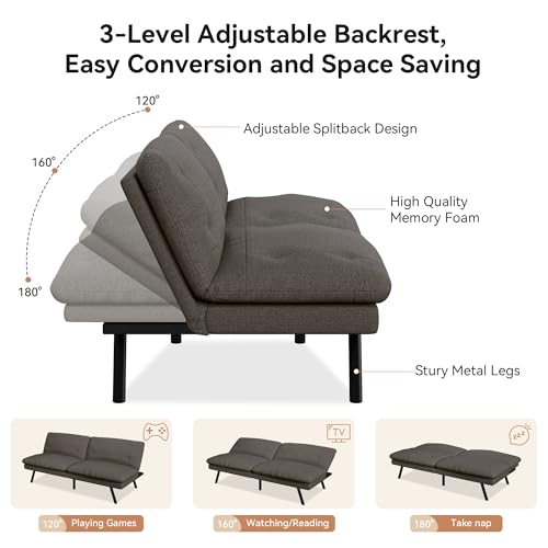 71" Convertible Futon Sofa,Faux Leather Futon Couch Bed,Sleeper Sofa Bed,Memory Foam Modern Folding Small Loveseat for Living Room,Office,Apartment
