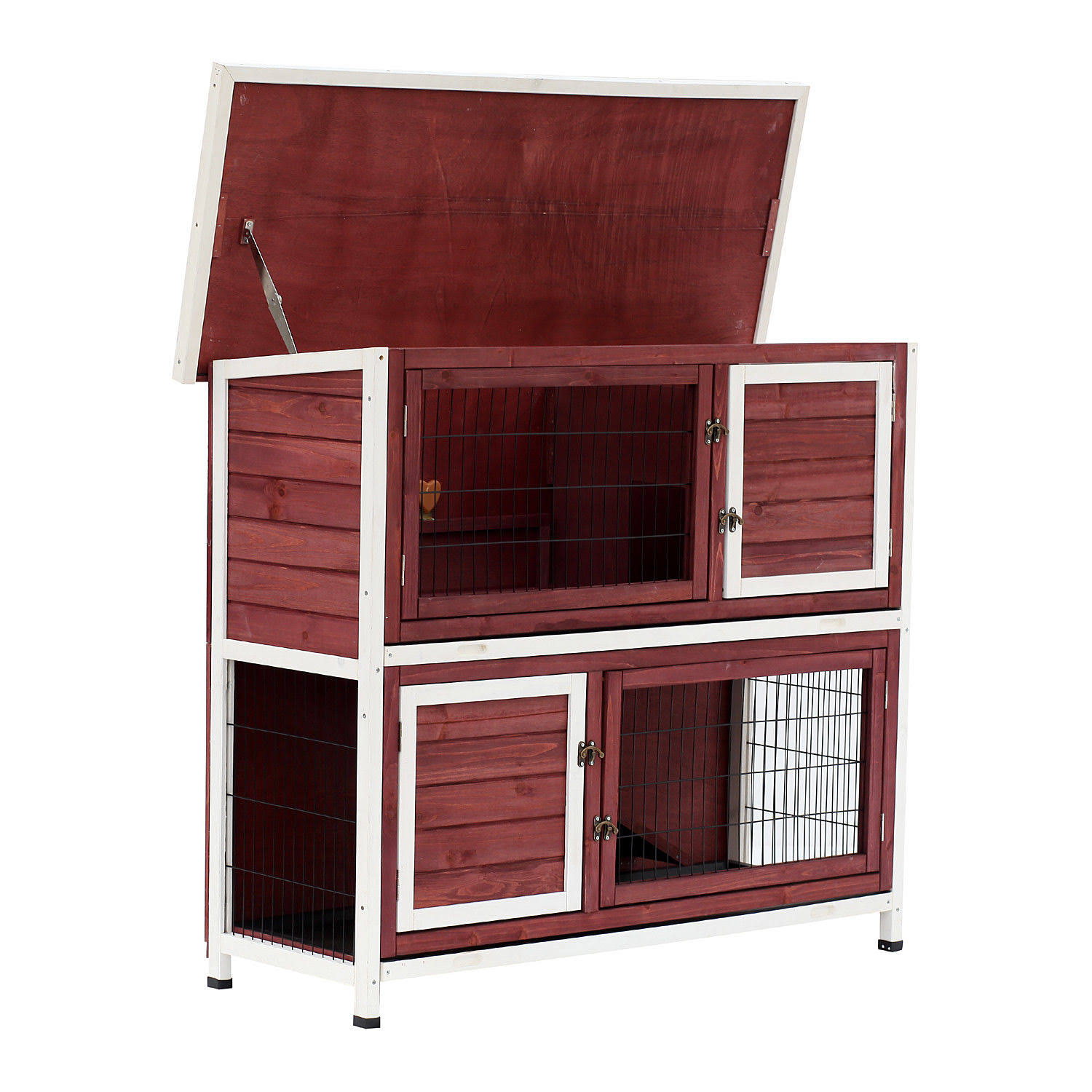 Pawhut 48x22 2 Story Elevated Wooden Rabbit Hutch Yard Bunny Cage w/ Tray u0026 Ramp