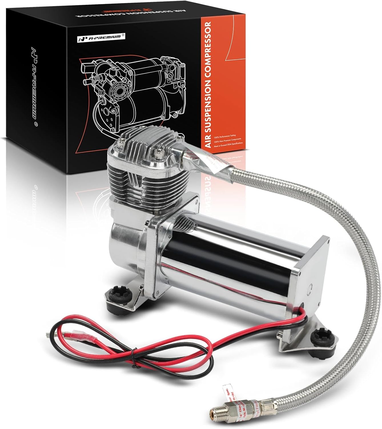 A-Premium 200PSI 3/8 NPT 12V Air Ride Suspension Compressor Pump Kit with Air Filter Stainless Steel Hose Check Valve