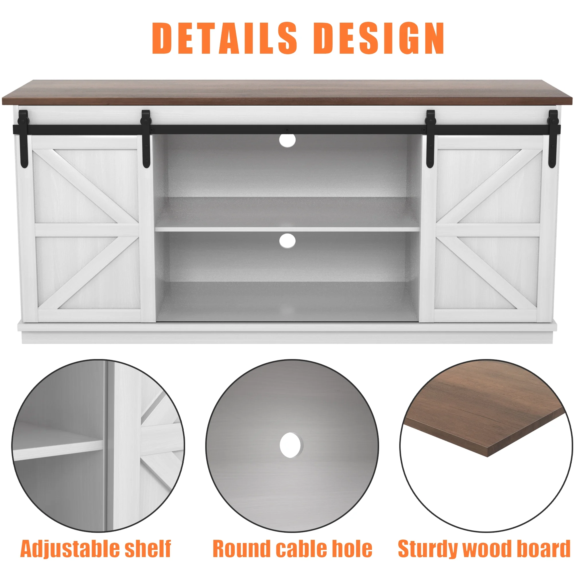 Furmax Modern Farmhouse Barn Door TV Stand for TVs up to 65", White - Curated Treasures Market
