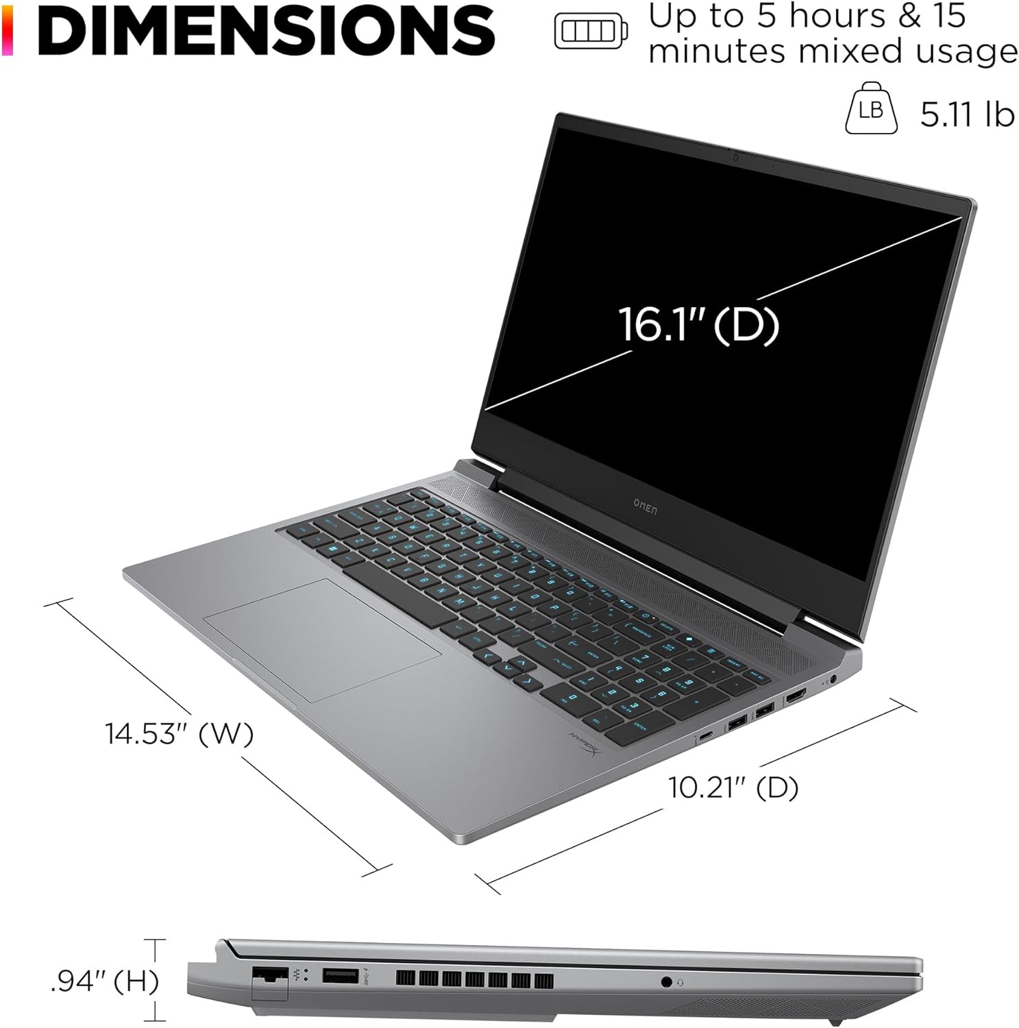 HP OMEN 16 inch Laptop, FHD 144Hz Display, Intel Core i7-14700HX, 16 GB RAM, 512 GB SSD, NVIDIA GeForce RTX 4060 GPU (8 GB Dedicated)