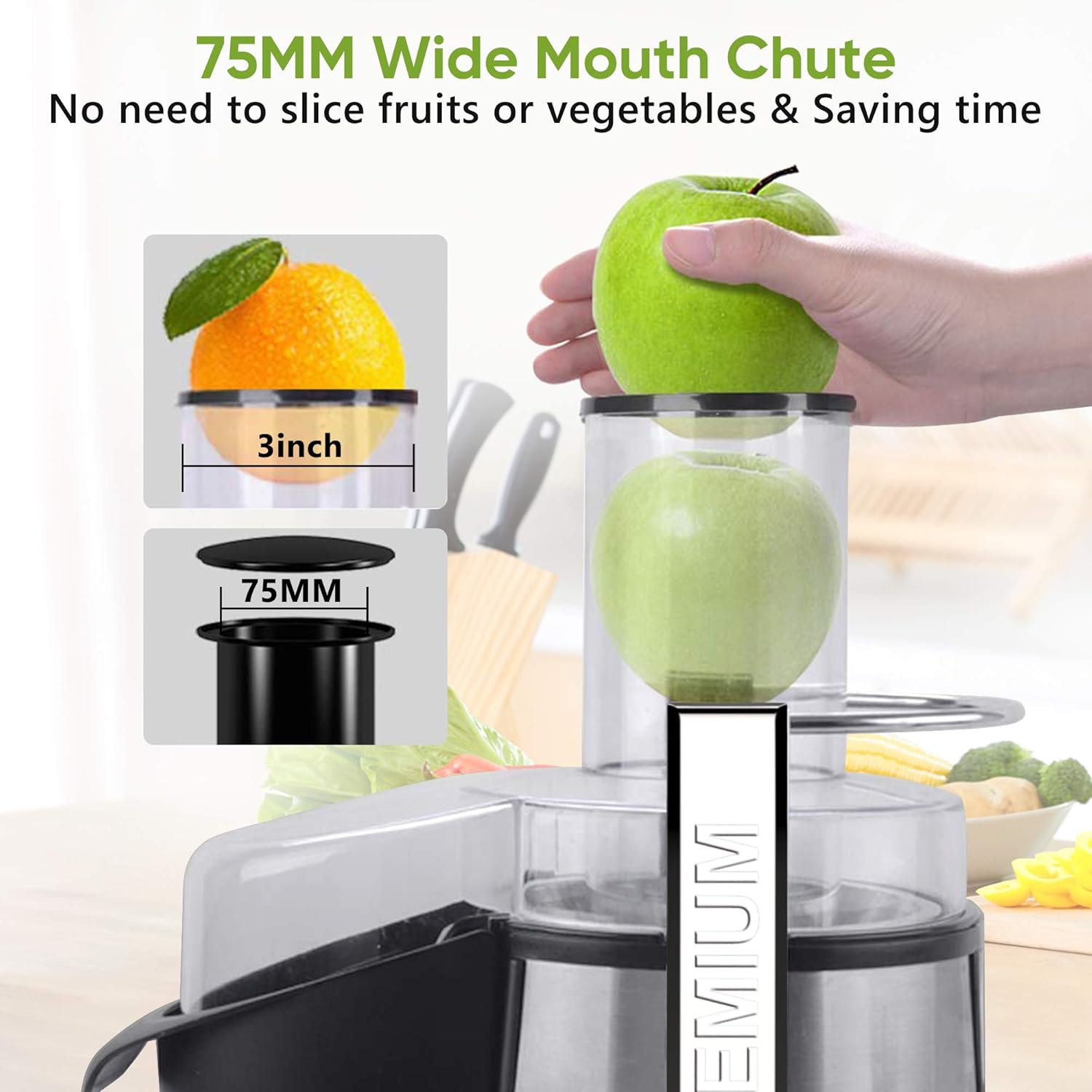 Centrifugal Juicer Machine - 1100W Juice Maker Extractor, 5-Speed Juice Processor Fruit and Vegetable, Big Mouth Stainless Steel Power Juicer