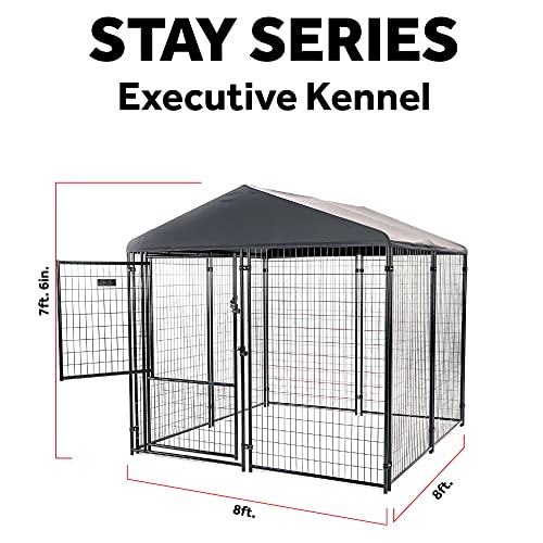 Stay Series 4 by 4 by 4.3 Feet Studio Jr. Black Powder Coat Steel Frame Outdoor Dog Kennel with Waterproof Canopy Roof and Gate Door, Khaki