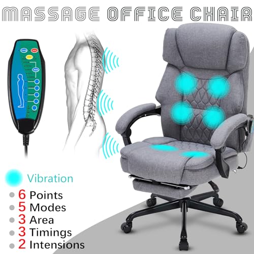 Massage Office Chair with Heat,Reclining Office Chair with Foot Rest,6 Points Vibration Home Desk Chairs for Heavy People 400lbs