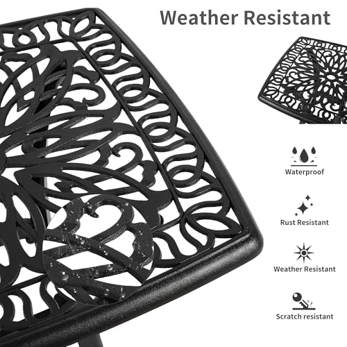 HOMEFUN Bistro Table and Chairs Set of 2 Outdoor 3 Piece Patio Set, Rose Pattern Cast Aluminum Bistro for Garden Balcony