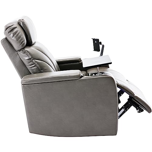 Power Motion Recliner with USB Charging Port and Hidden Arm Storage, Home Theater Seating with Convenient Cup Holder Design,and stereo(grey)
