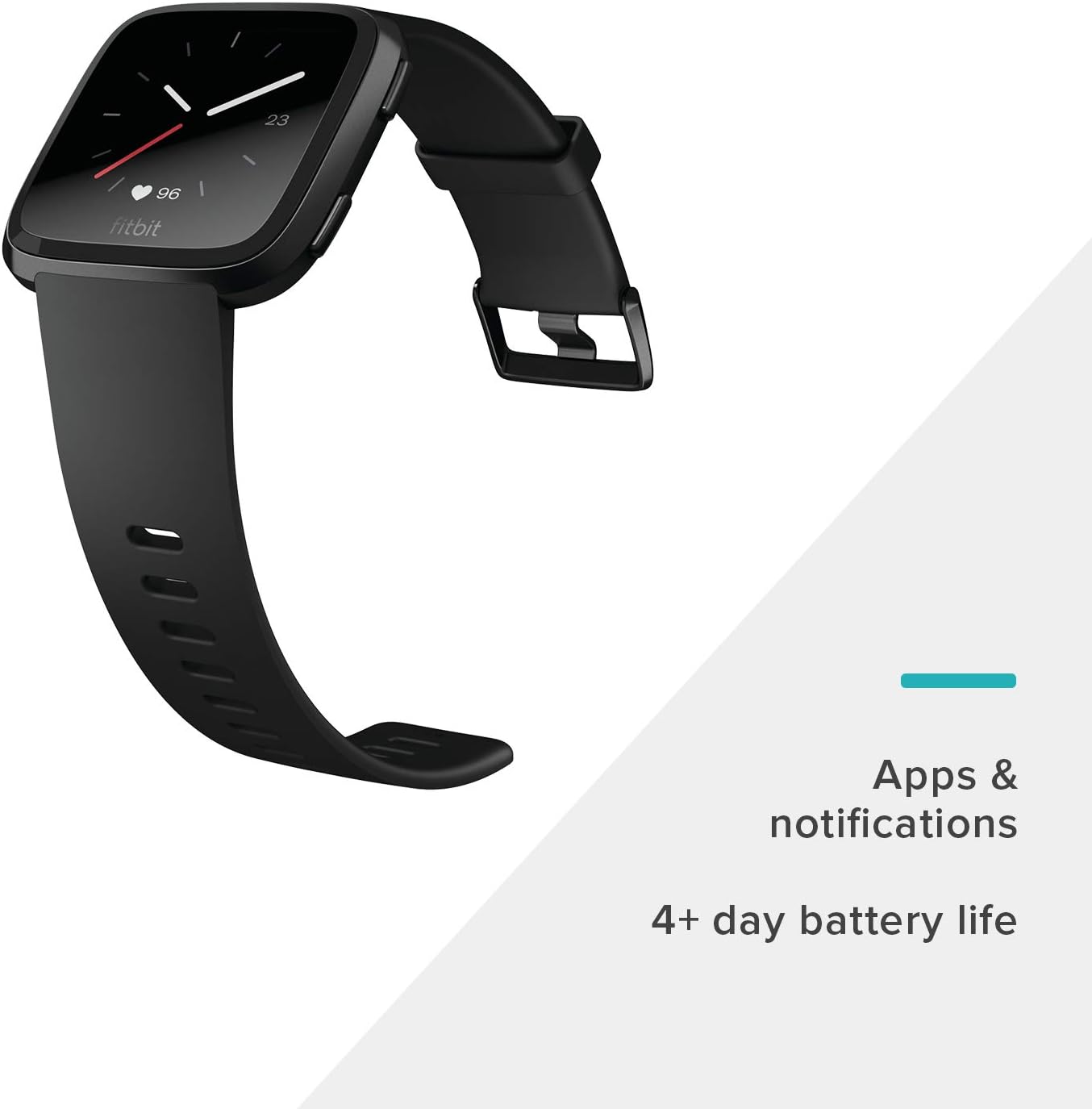 Fitbit Versa Smart Watch, Black/Black Aluminium, One Size (S & L Bands Included)