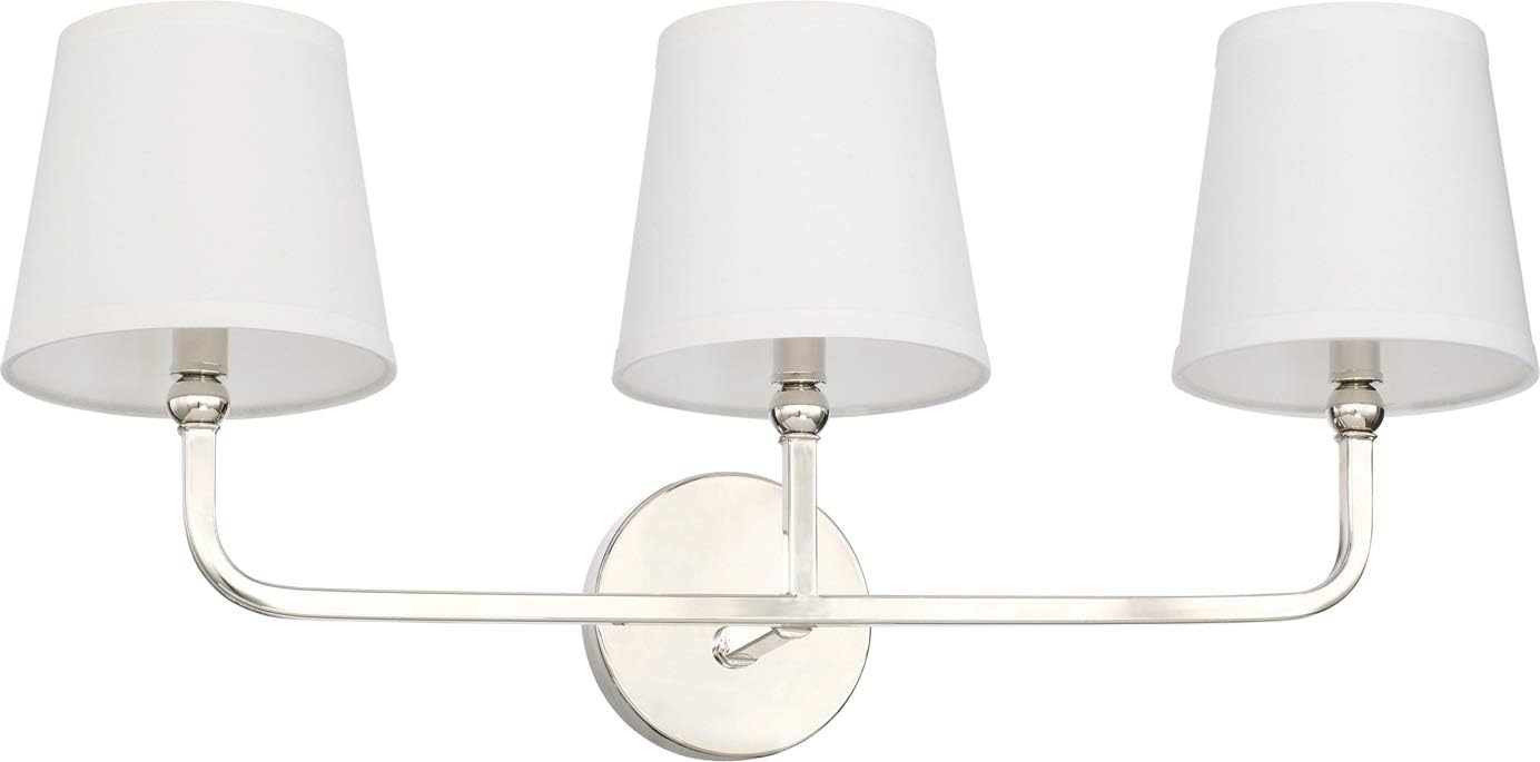 Capital Lighting 119331BN-674 Dawson Decorative White Fabric Stay-Straight Shades Bath Vanity Wall Mount, 3-Light 180 Total Watts, 12H x 26W