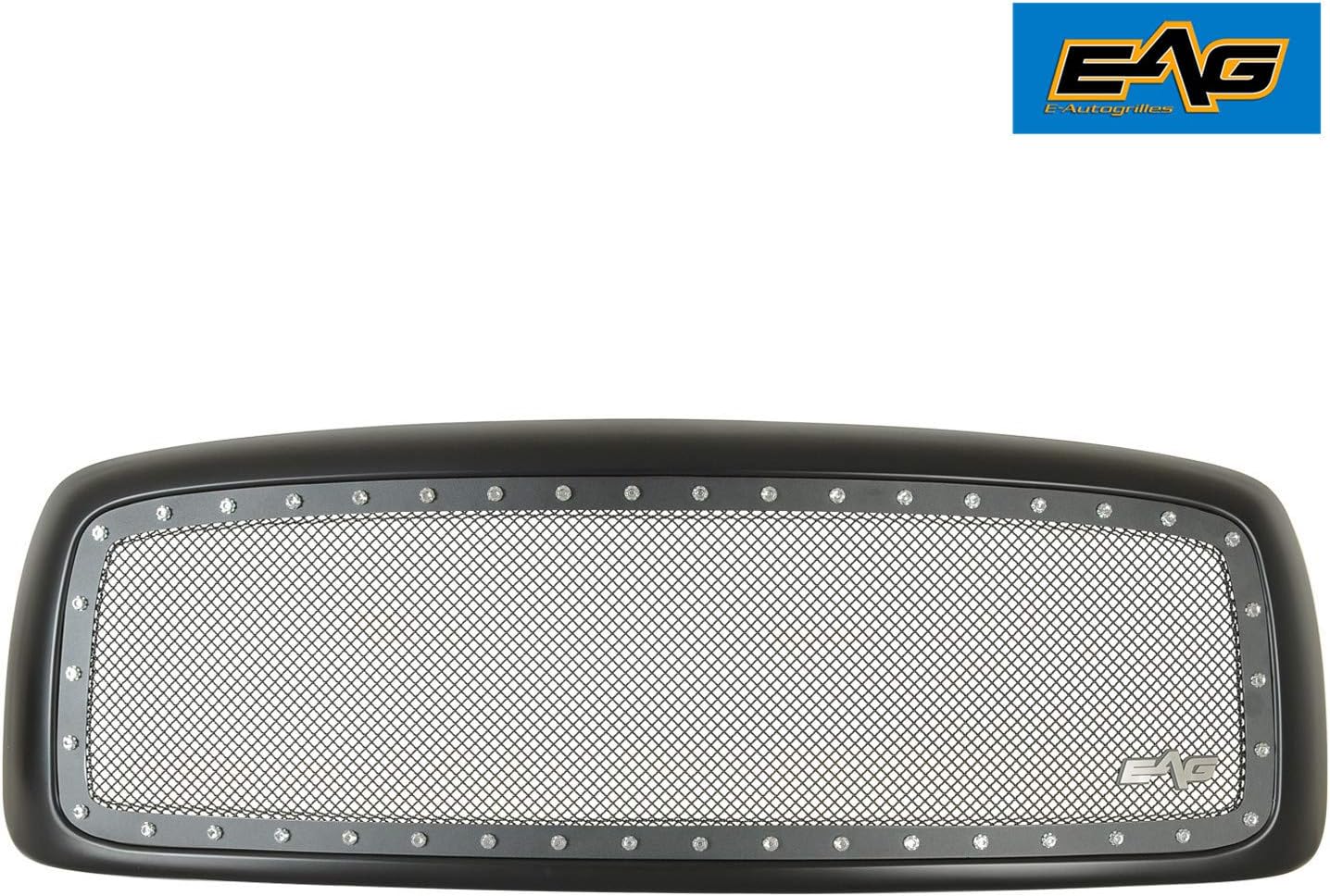 EAG Rivet Studded Frame Black Stainless Steel Wire Mesh Packaged Grille Fit for 02-05 Ram 1500/03-05 Ram 2500/3500
