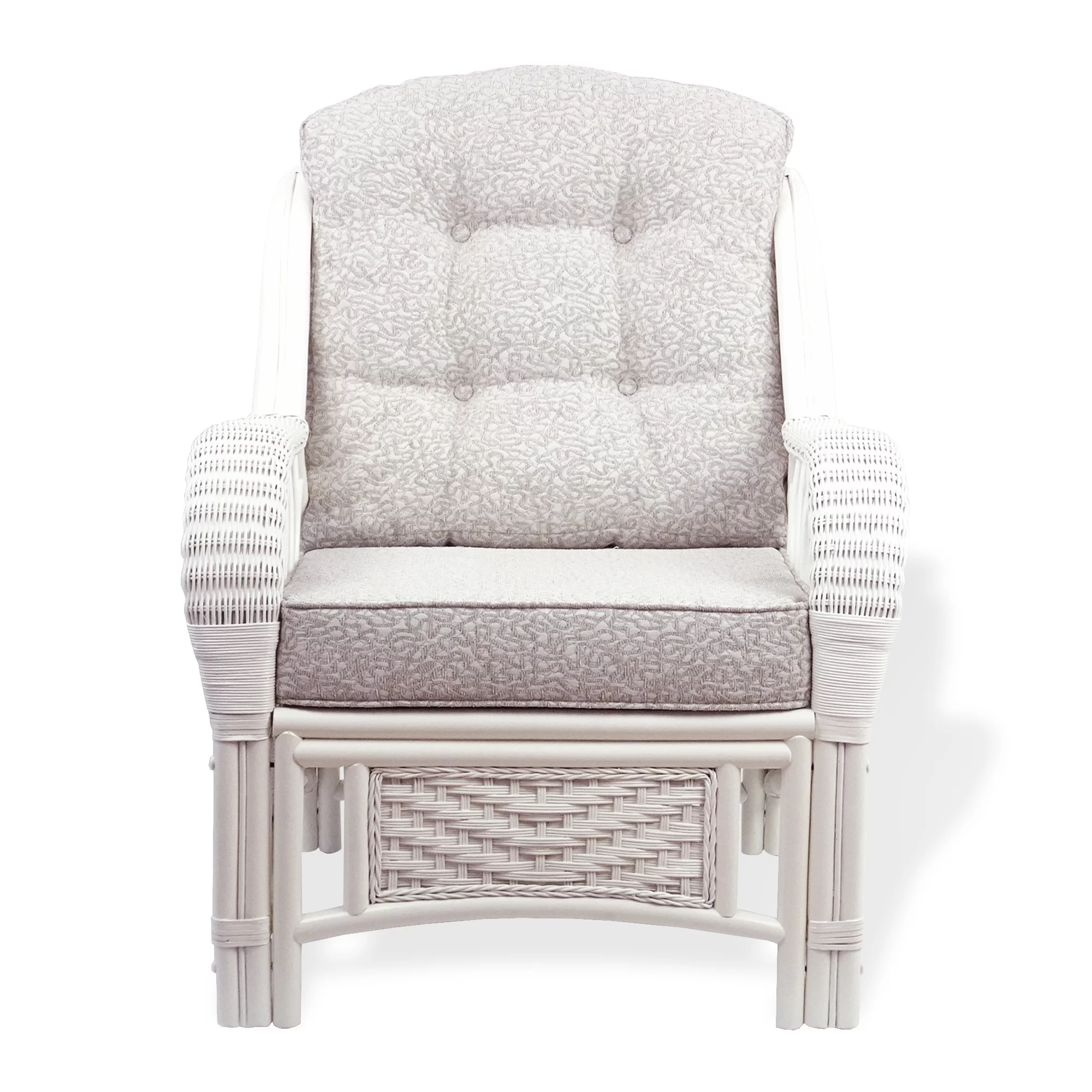 Alexa Living Armchair w/Ottoman White Color, Natural Rattan Wicker Handmade Design