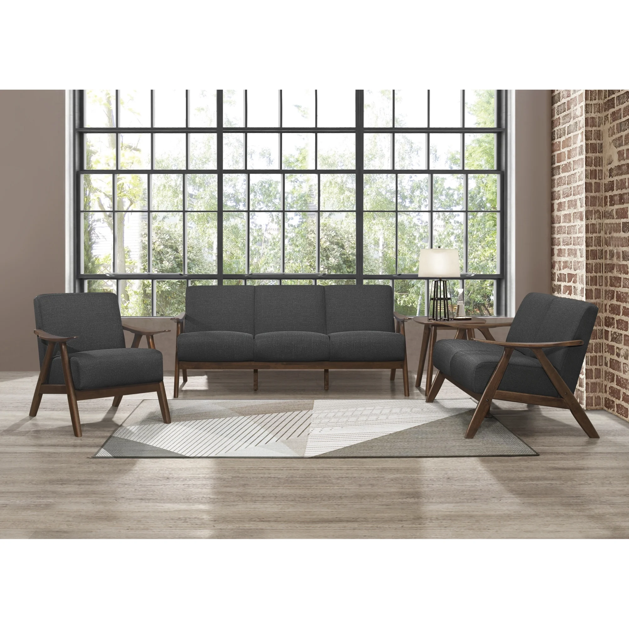 Modern Home Furniture Dark Gray Fabric Upholstered Accent Chair Cushion Back Seat Walnut Finish