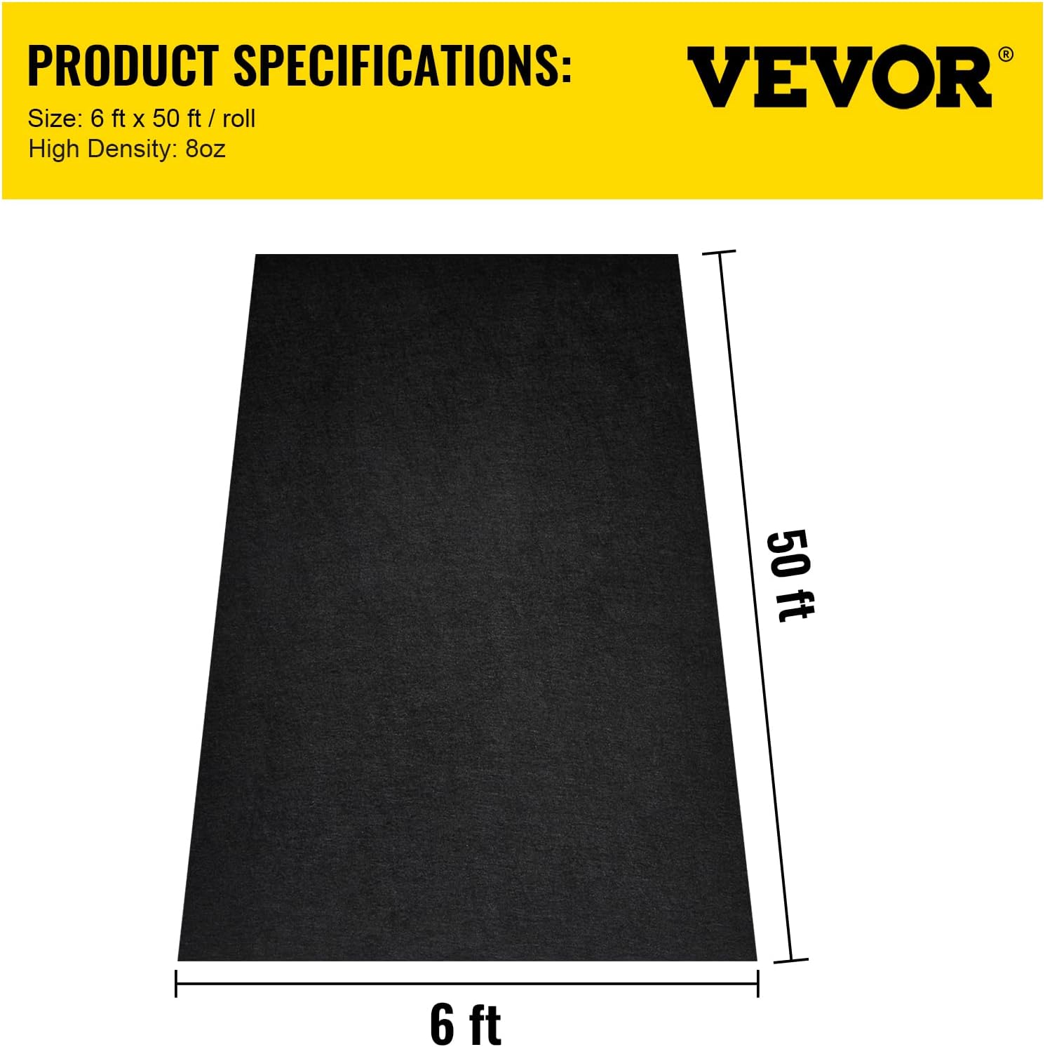 VEVOR Garden Weed Barrier Fabric, 8OZ Heavy Duty Geotextile Landscape Fabric, 6ft x 50ft Non-Woven Weed Block Gardening Mat for Ground Cover