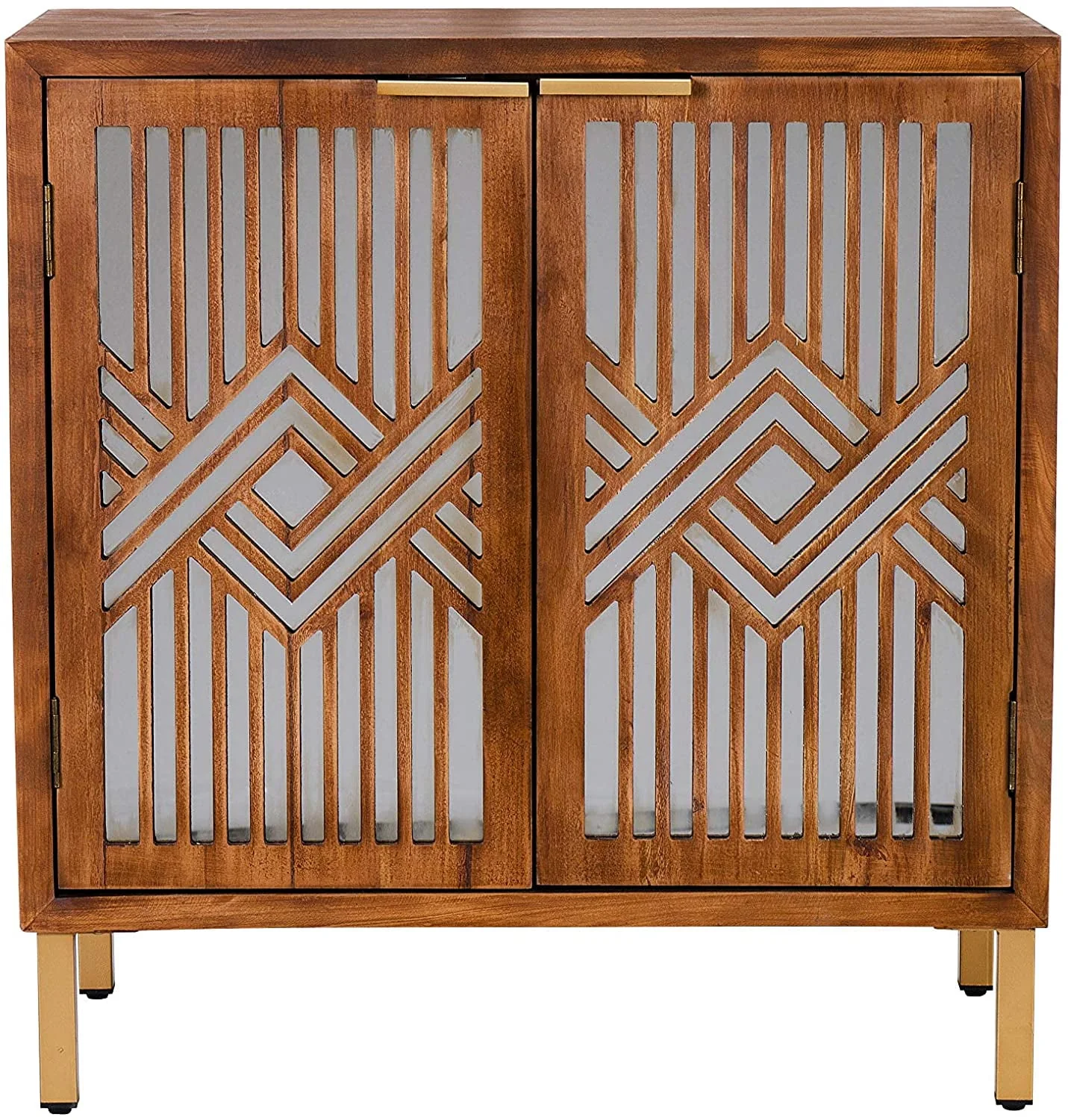 COZAYH  2-Door Accent Cabinet Modern Mirror Fronts Clean-Lined Silhouette, Natural