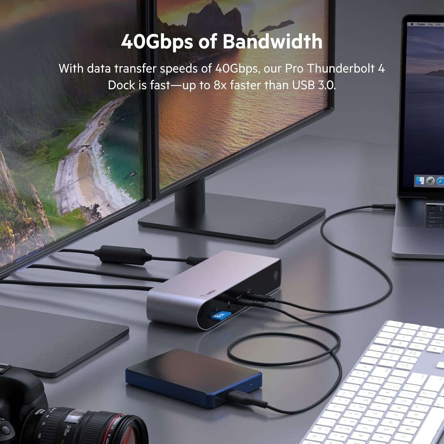 Belkin Thunderbolt 4 Dock Pro, Single 8K @ 60hz, Dual 4K Display Compatible, 2 x Thunderbolt 4 Port, 2 x HDMI Port, 90W Power Delivery PD