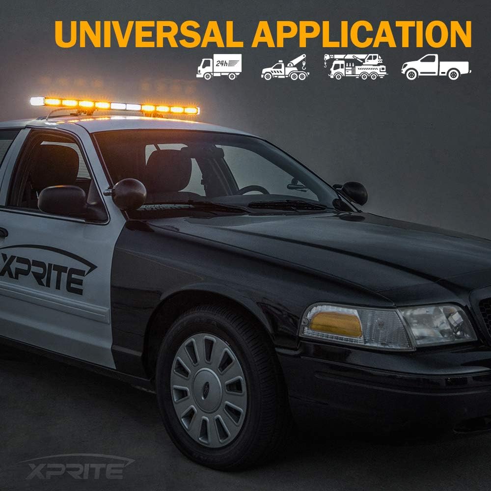 Xprite 48" Traffic Advisor White Amber Emergency Strobe Light Bar High Intensity LED Rooftop Warning Security Caution Lightbar w/Adjustable Brackets