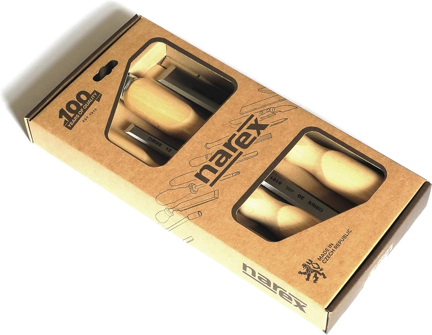 Narex (Made in Czech Republic) 4 pc set 6mm (1/4"), 12 (1/2"), 20 (3/4") , 26 (1 1/16") mm Woodworking Chisels 863010 Pack of 2