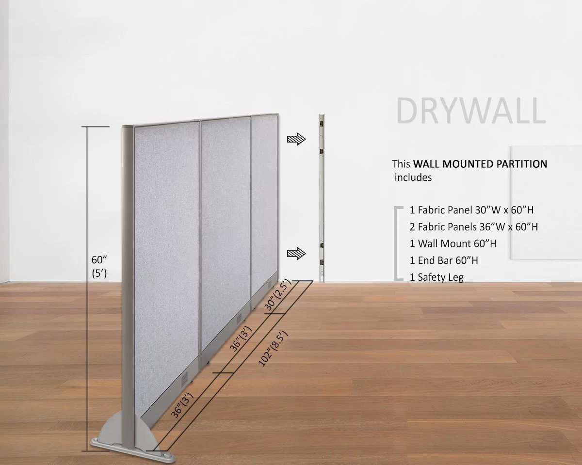 GOF 102"W x 60"H Wall Mounted Office Partition Cubicle Panel Room Divider