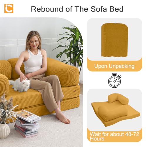 COMAX Folding Sofa Bed, Convertible Chair Bed Corduroy 3-in-1 Foldable Floor Couch with High-Density Foam, Futon Sofa Sleeper Mattress