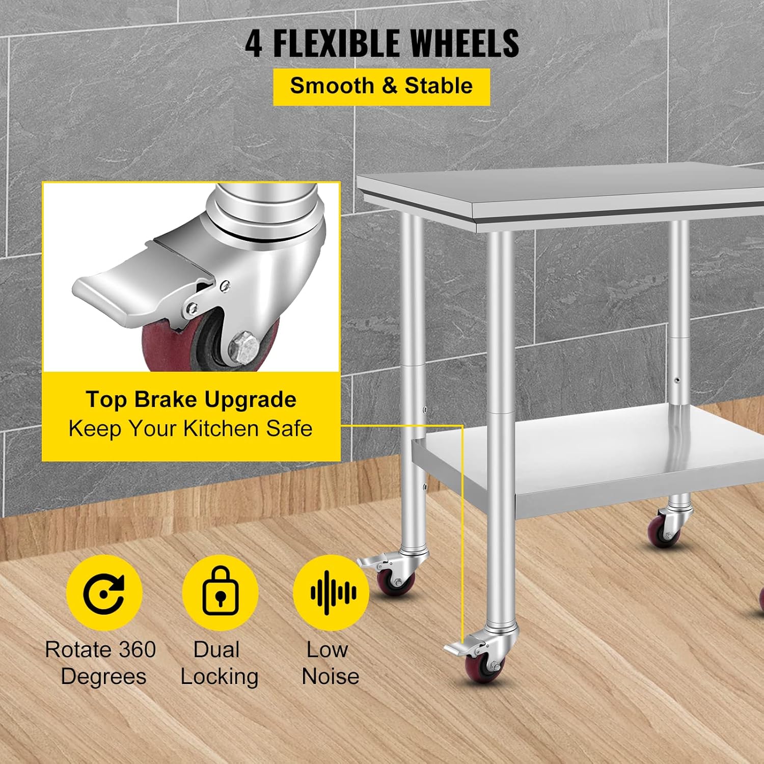 Mophorn Stainless Steel Work Table with Wheels 24 x 30 Prep Table with casters Heavy Duty Work Table for Commercial Kitchen Restaurant Business (24 x