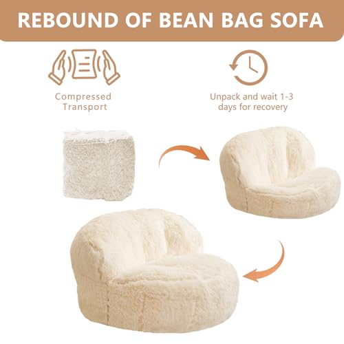 BYBYME Giant Bean Bag Chair, Faux Fur Bean Bag Couch with Filler Large Living Room Bean Bag Chairs for Adults