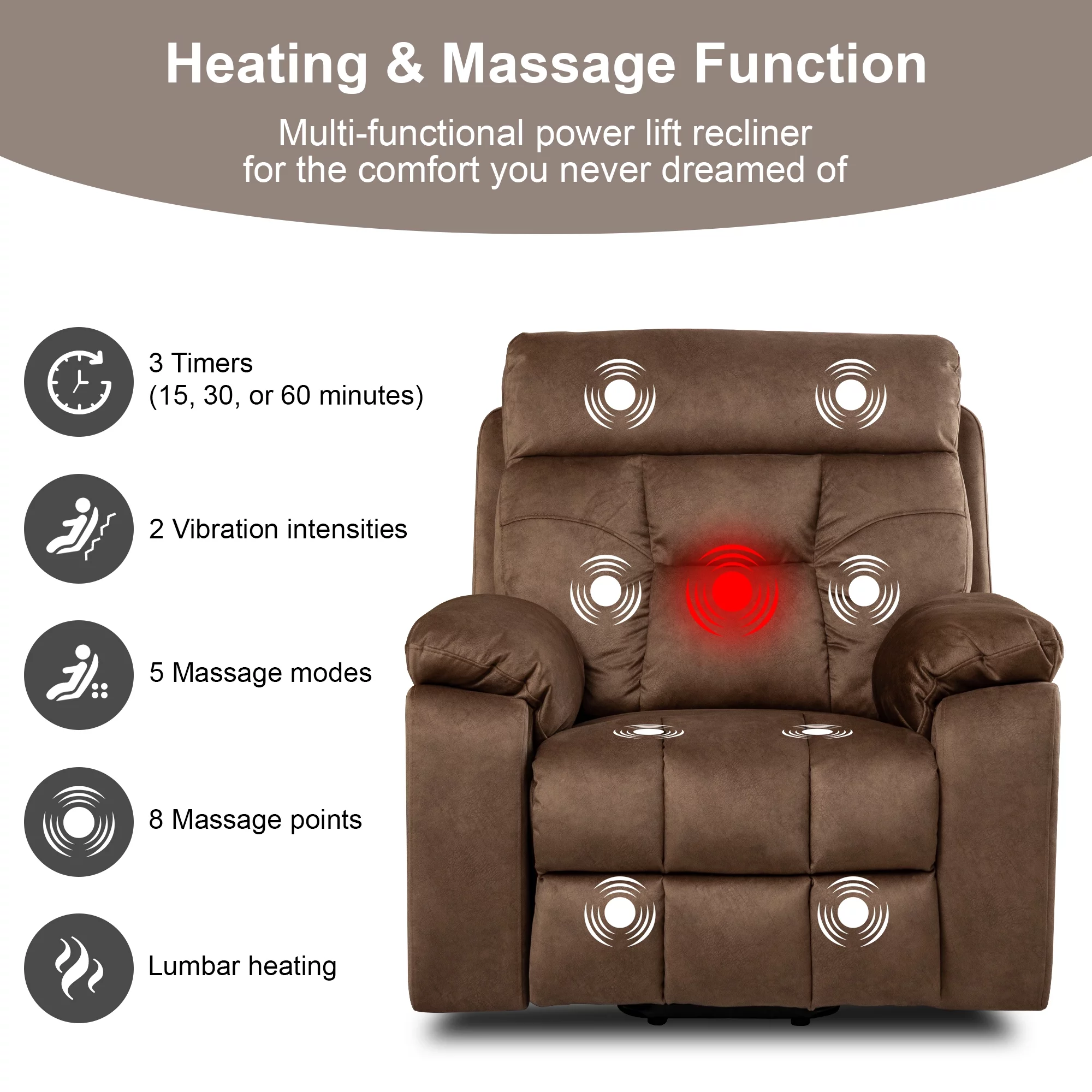 Power Lift Recliner Chair Recliners for Elderly with Heat and Massage, Recliner Chair for Living Room with Side Pocket and 2 Remote Controllers