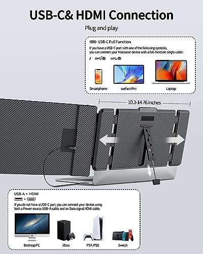 Macsecor 14.1'' Laptop Screen Extender, 1080P FHD Portable Monitor for Laptop USB C HDMI, Plug-Play Laptop Monitor Extender for 13'' -17.3'' Laptops