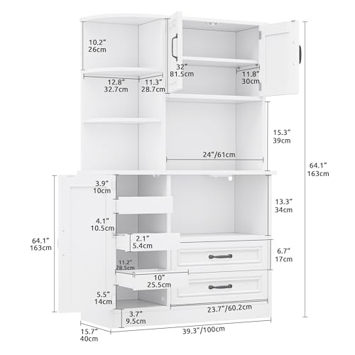 DWVO Kitchen Pantry Storage Cabinet, 64" H Kitchen Hutch Cabinet with Power Outlet, Sliding Racks with Door
