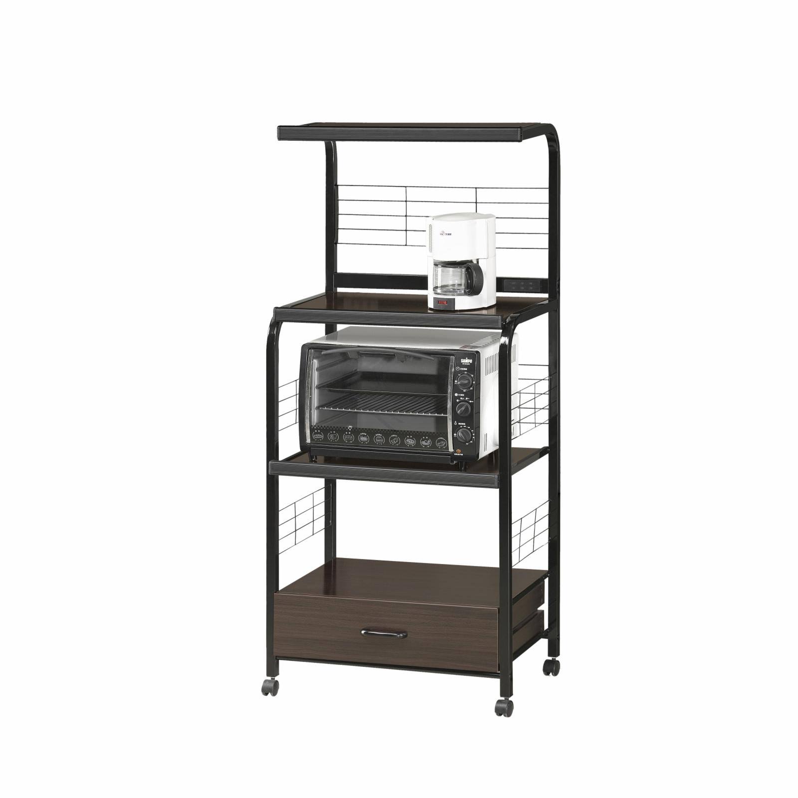 Crown Mark Kitchen Cart with Microwave Shelf, Black