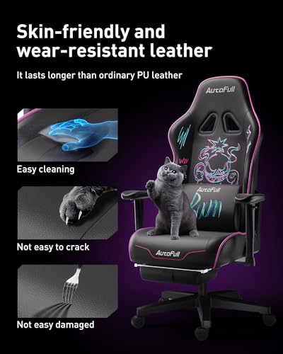 AutoFull C3 Gaming Chair, Racing Style Gaming Chair with Velvet Material Ergonomic Lumbar Support,Adjustable High Back PU Leather PC Chair,Black